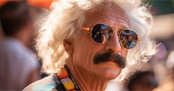 Elbert Einstein on Woodstock '69 wearing Ray-Ban glasses